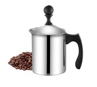 Handaufschäumer mit Pump - 400 ml Edelstahl Doppelwand Milchaufschäumer | Manuelle Milchaufschäumer für Cappuccino Latte Kaffee | Starker langlebiger Handaufschäumer für Küche Zuhause