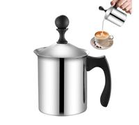 Handaufschäumer mit Pump - 400 ml Edelstahl Doppelwand Milchaufschäumer | Manuelle Milchaufschäumer für Cappuccino Latte Kaffee | Starker langlebiger Handaufschäumer für Küche Zuhause