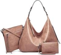 Handbag and Messenger Satchel for Women Laptop Work Shoulder Bag Vintage Leather Crossbody Bag Hobo 3pcs Purse Set(Pink 3pcs)