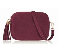 Handbag Bliss Camera Bag Suede Trendy Style Bag Italian Leather Crossbody Shoulder Handbag Small (Burgundy/Plum)