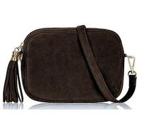 Handbag Bliss Camera Bag Suede Trendy Style Bag Italian Leather Crossbody Shoulder Handbag Small (Dark Brown)