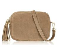 Handbag Bliss Camera Bag Suede Trendy Style Bag Italian Leather Crossbody Shoulder Handbag Small (Taupe)