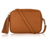 Handbag Bliss Women Camera Crossbody Shoulder Bag Italian Leather Tassel Zip Pull Small (Tan)
