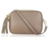 Handbag Bliss Women Camera Crossbody Shoulder Bag Italian Leather Tassel Zip Pull Small (Taupe)