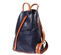Handbag Bliss Womens Vera Pelle Super Soft Italian Leather Backpack Rucksack Convertible Shoulder Bag Medium Navy and Tan