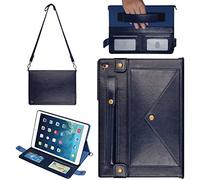 Handbag Case for Apple iPad 5/iPad 6 9.7", iPad Air 1st/2nd Generation Cases, Techcircle Folio Stand Crossbody Wallet Case with Pencil Holder, Hand Strap & Shoulder Strap Soft Protective Cover, Navy