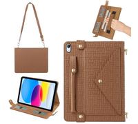 Handbag Case for iPad 11th Gen A16 2025/10th Gen 2022 10.9-inch, Techcircle Elegant Crossbody Folio Stand Wallet Case with Pencil Holder, Card Slots, Hand Strap, Shoulder Strap, Brown