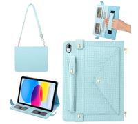 Handbag Case for iPad 11th Gen A16 2025/10th Gen 2022 10.9-inch, Techcircle Elegant Crossbody Folio Stand Wallet Case with Pencil Holder, Card Slots, Hand Strap, Shoulder Strap, Baby Blue