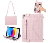 Handbag Case for iPad 11th Gen A16 2025/10th Gen 2022 10.9-inch, Techcircle Elegant Crossbody Folio Stand Wallet Case with Pencil Holder, Card Slots, Hand Strap, Shoulder Strap, Baby Pink