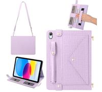 Handbag Case for iPad 11th Gen A16 2025/10th Gen 2022 10.9-inch, Techcircle Elegant Crossbody Folio Stand Wallet Case with Pencil Holder, Card Slots, Hand Strap, Shoulder Strap, Lavender