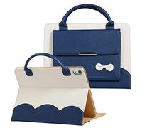 Handbag Case for iPad A16 11" 11th/10th Generation (2025/2022), Techcircle Cute Bowknot Pocket [Magnetic Closure] Wallet Folio Stand Double Handle PU Leather Carrying Case, Auto Sleep/Wake, Blue