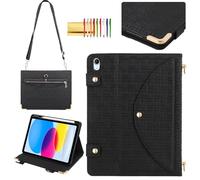 Handbag Case for iPad A16 2025 11th/10th Gen 2022 Cover with Pencil Holder [4 Card Slots+2 Pockets], Techcircle Unique Pattern Textured PU Leather Folio Stand Case with Shoulder Strap, Black