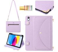 Handbag Case for iPad A16 2025 11th/10th Gen 2022 Cover with Pencil Holder [4 Card Slots+2 Pockets], Techcircle Unique Pattern Textured PU Leather Folio Stand Case with Shoulder Strap, Lavender