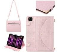 Handbag Case for iPad Air 11" M2 M3, Air 4th/5th Gen, iPad Pro 11" 2018-2022 Cover with Pencil Holder, Techcircle Unique Pattern Folio Stand Functional Wallet Case with Shoulder Strap, Baby Pink