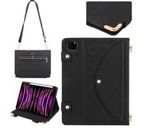 Handbag Case for iPad Air 13" M3 2025/M2 2024, iPad Pro 12.9-inch (6th/5th/4th Generation) Cover w/Pencil Holder, Techcircle Folio Stand Functional Wallet Case w/Shoulder Strap, Black