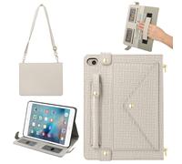 Handbag Case for iPad Mini 5th 4th 3rd 2nd 1st Generation (Prior to 2019), Techcircle Elegant Crossbody Folio Stand Wallet Case with Pencil Holder, Card Slots, Hand Strap, Shoulder Strap, Off-White