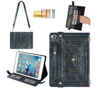 Handbag Case for iPad Mini 5th 4th 3rd 2nd 1st Generation (Prior to 2019) - Techcircle Vintage Pattern Crossbody Folio Stand Wallet Case with Pencil/Card Holder, Hand Grip/Shoulder Strap, Retro Navy