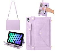 Handbag Case for iPad Mini 7 2024/Mini 6th Generation Case, Techcircle Elegant Crossbody PU Leather Folio Envelope Pocket Stand Cover with Hand Strap+Shoulder Strap+Pencil Holder+Card Slots, Lavender