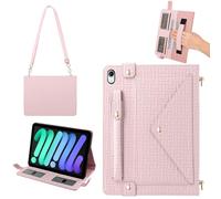 Handbag Case for iPad Mini 7 2024/Mini 6th Generation Case, Techcircle Elegant Crossbody PU Leather Folio Envelope Pocket Stand Cover with Hand Strap+Shoulder Strap+Pencil Holder+Card Slots, Baby Pink
