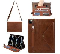 Handbag Case for iPad Pro 13-inch M4 2024 7th Gen, Techcircle Folio Stand PU Leather Crossbody Wallet Case with Pencil Holder, Hand Strap & Shoulder Strap, Coffee