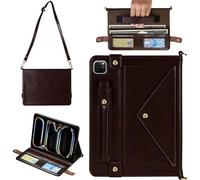 Handbag Case for iPad Pro 13-inch M4 2024 7th Gen, Techcircle PU Leather Folio Stand iPad Crossbody Wallet Case with Pencil Holder, Hand Strap & Shoulder Strap, Dark Brown