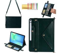 Handbag Case for Samsung Galaxy Tab S10 FE+/FE Plus 13.1" 2025, Techcircle Folio Stand Crossbody Wallet Cover w/Pen Holder+Card Slots Pocket, Built-in Hand Strap+Shoulder Strap, Midnight Green