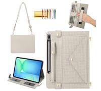 Handbag Case for Samsung Galaxy Tab S10 FE+/Plus 13.1-inch, Techcircle Elegant Crossbody Folio Stand Wallet Case with Pencil Holder, Card Slots, Hand Strap, Shoulder Strap, Off-White