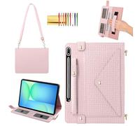 Handbag Case for Samsung Galaxy Tab S10 FE+/Plus 13.1-inch, Techcircle Elegant Crossbody Folio Stand Wallet Case with Pencil Holder, Card Slots, Hand Strap, Shoulder Strap, Baby Pink