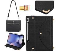 Handbag Case for Samsung Galaxy Tab S10+ Plus 12.4-inch 2024, Tab S9+/S9 FE+ 2023 Case with S Pen Holder, Techcircle Unique Pattern Folio Stand Functional Wallet Case with Shoulder Strap, Black