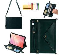 Handbag Case for Samsung Galaxy Tab S11 2025 11" Tablet, Techcircle Folio Stand Crossbody Wallet Cover with Pen Holder & Card Slots Pocket, Hand/Shoulder Strap, Midnight Green