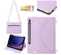 Handbag Case for Samsung Galaxy Tab S8+/S7+/S7 FE [Built-in Pen Holder], Techcircle Unique Pattern Textured PU Leather Folio Stand [4 Card Slots+2 Pockets] Protective Case w/Shoulder Strap, Lavender