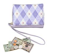 Handbag for | Short Bifold Plaid Wallet | This Handbag for Includes a Bill Compartment and a Zipped Coin Pocket for Dry Organization, Purple., Se référer au descriptif, Refer to description