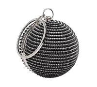 Handbag for Women Bridal Wedding Purse Crossbody Evening Round Ball Clutch Purse Beaded Pearl Rhinestones Shoulder(Black)