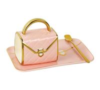 Handbag Shaped Mug,Purse Coffee Mug Set,Ceramic Coffee Cup and Saucer & Spoon,10 OZ/310ml Unique Mugs,Cute Coffee Mugs for Women Gift (Pink)