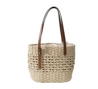 Handbag Summer Straw Beach Bag Hobo Bag Purse Handwoven Shoulder Bag(Beige White)