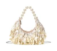 Handbag with Shell Detail, Pearl Handle, Neutral Beige Finish, Chain Strap, and Secure Zip Closure for Dinner Event Looks Tonight Evening Bag Pearl Handle Shell Detail Neutral Beige Shoulder Purse Zip