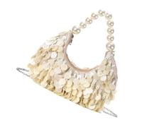 Handbag with Shell Detail, Pearl Handle, Neutral Beige Finish, Chain Strap, and Secure Zip Closure for Dinner Event Looks Tonight Evening Bag Pearl Handle Shell Detail Neutral Beige Shoulder Purse Zip