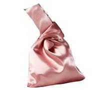 Handbag Women Wrist Bag Mini Knot Vintage Silk Tote Bag Female Casual Color Student Reusable Folding Shopping Bag(Dark pink)