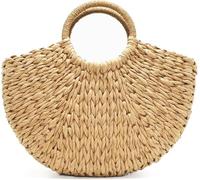 Handbags for women Women's Trendy Round Straw Bag Camel Handbag