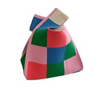 Handbags Tote Bag - Checkerboard Fashion Green Lattice Woven Handbag | Knitted Tote Bag, Underarm Bucket Bag, Stylish Summer Beach Tote Bag for Women Girls, S, Pink Green, Se référer à la description