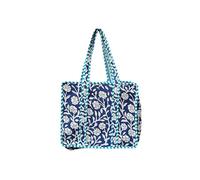 HandBlock Printed Cotton Quilted Tote Bag, Quilted Cotton Hand printed Reversible Large Bule and white cotton Tote Bag, Indian Handmade Block Printed Tote Bags, Multicolor, Standard