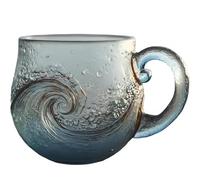 Handblown Sea Glass Wave Mug - 12 oz Ocean Wave Design Cup for Coffee, Wine, and Ice Drinks - Unique Textured Beach-Themed Drinkware (Sunset)