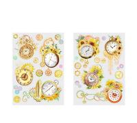 Handbook DIY Stickers Clock Flower Theme Artistic Decorative Journal Scrapbook Stickers for Planner Diary Envelope Album 2pcs Paper (Yellow)