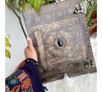 Handborncraft Leather 3-Ring Binder, Personalized Binder, Sun With Stone Embossed, Brown or Black, Holds A4/Letter Paper, 200 Pages, 3 Holes