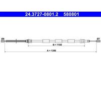Handbrake cable 24.3727-0801.2 ATE for PEUGEOT 205 205 Mk II 205 Convertible