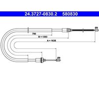 Handbrake cable 24.3727-0830.2 ATE for PEUGEOT 206+ 206 Hatchback 206 Van 206 SW