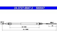 Handbrake cable 24.3727-0847.2 ATE for CITROËN FIAT PEUGEOT LANCIA