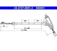Handbrake cable 24.3727-0851.2 ATE for PEUGEOT 406
