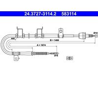 Cable, parking brake for HYUNDAI AVANTE ATE 24.3727-3114.2 NEW