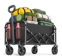 Handcart Foldable 120 L, Folding Wagon with 160 kg Load Capacity, Collapsible Hand Trolley with Quiet Wheels, Side Pocket and Drink Holder, Garden Cart for Camping, Beach, Shopping and Outdoor Use